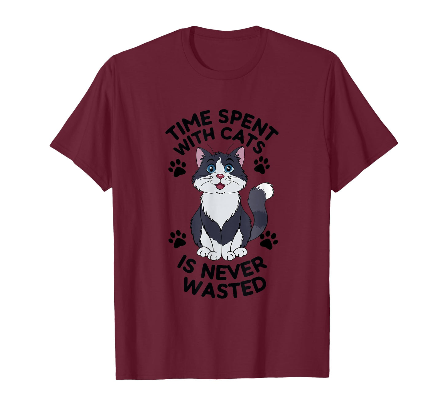 Funny Cat Quote Time Spent With Cats Is Cute Meow Graphic T-Shirt for Men Women Girls Kids