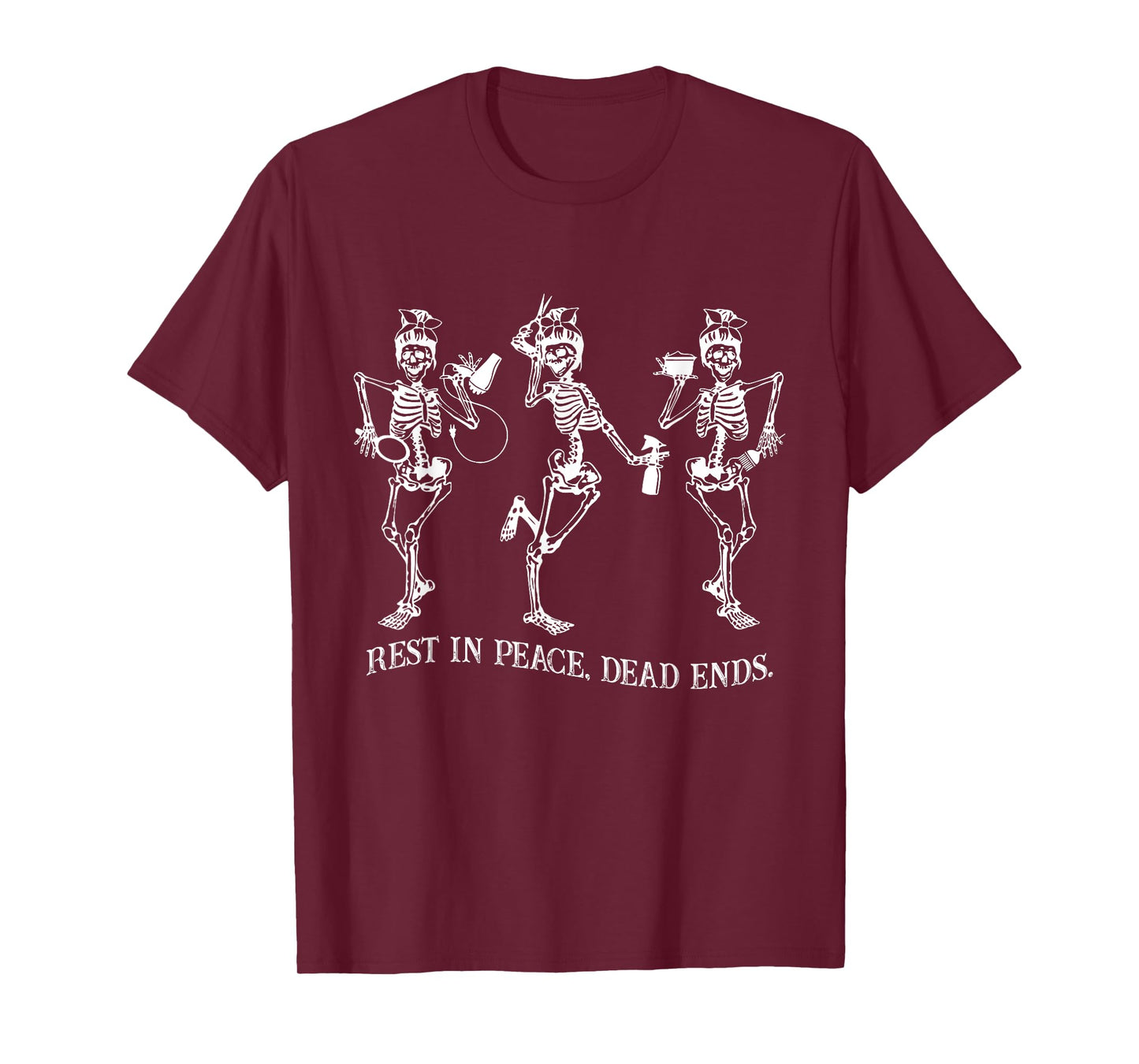 Dancing Skeleton Peace Dead Ends Hairstylist Halloween T-Shirt