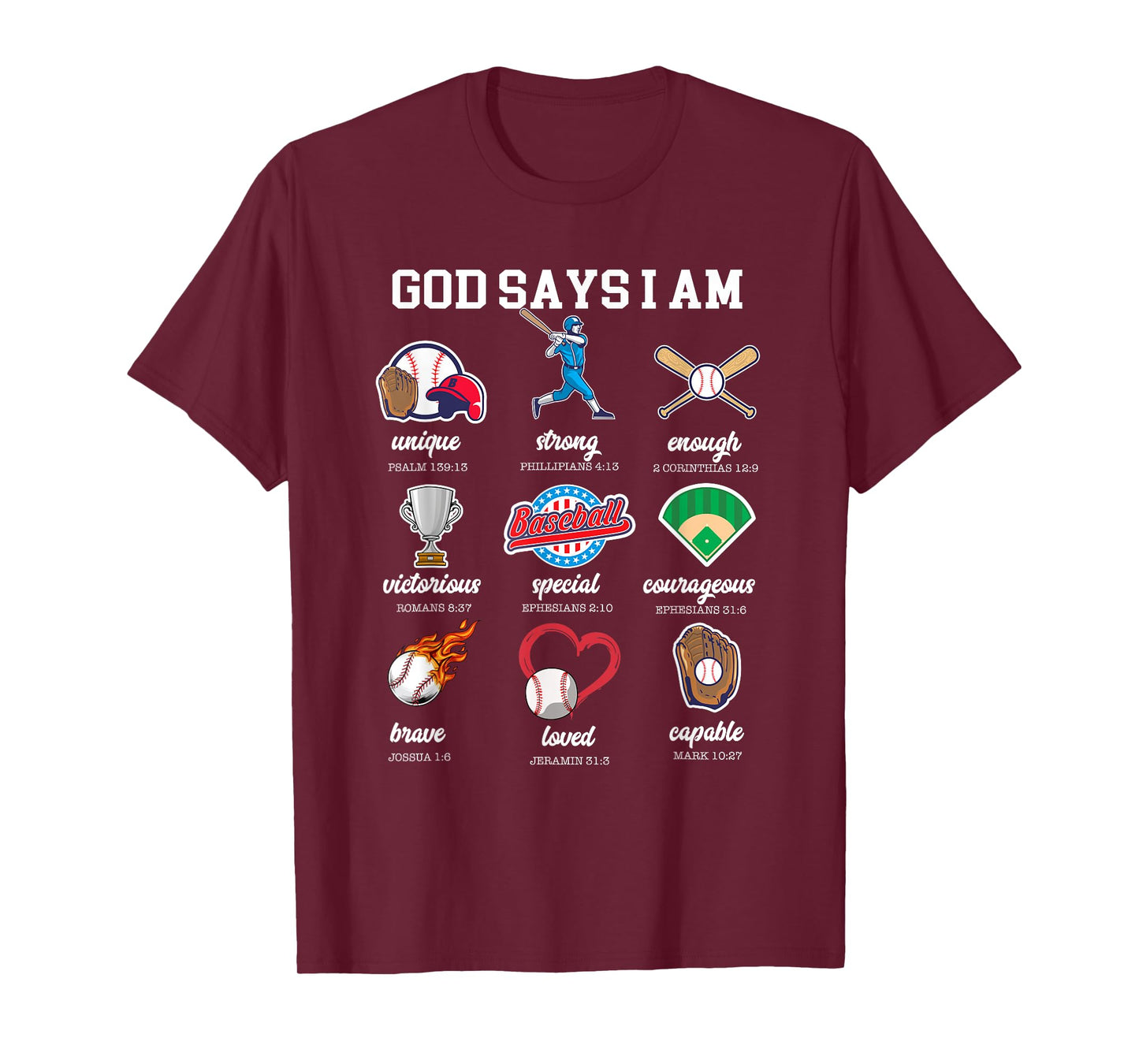 God Says I Am Baseball Christian Bible Jesus Player Kids Boy T-Shirt