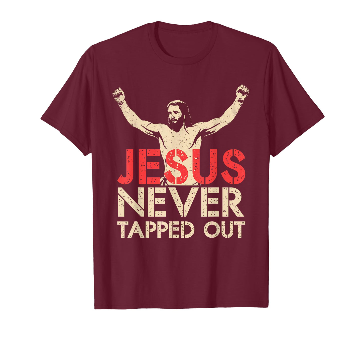 Jesus Never Tapped Out Unisex-Adults Black Small T-Shirt Wrestling Themed Christian T-Shirt