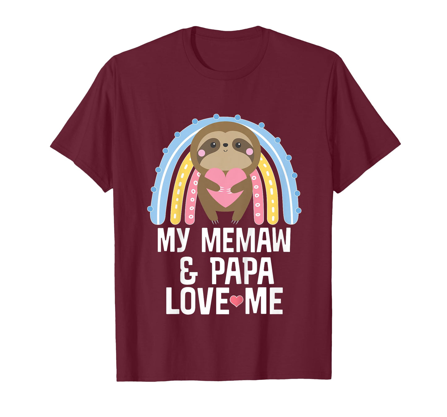 Kids Memaw And Papa Grandchild Sloth Rainbow T-Shirt