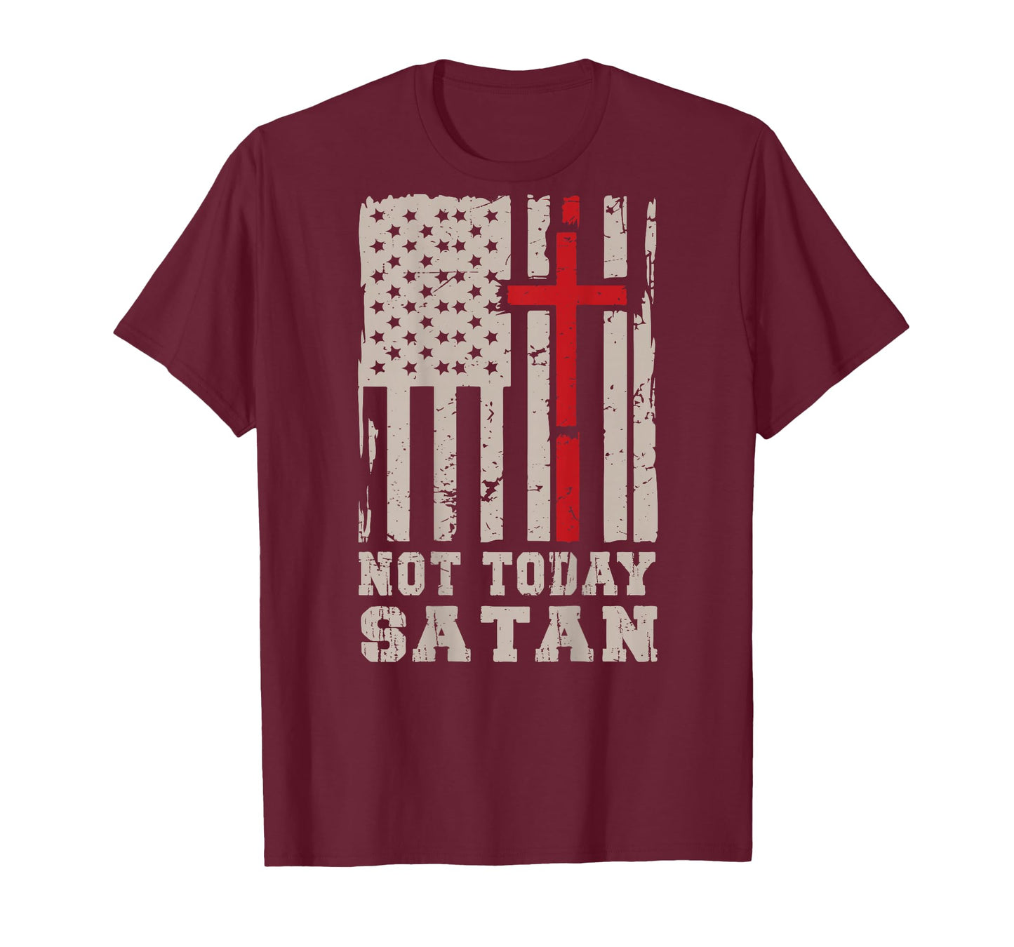Mens Not Today Satan American Flag Cross Christian Patriotic T-Shirt