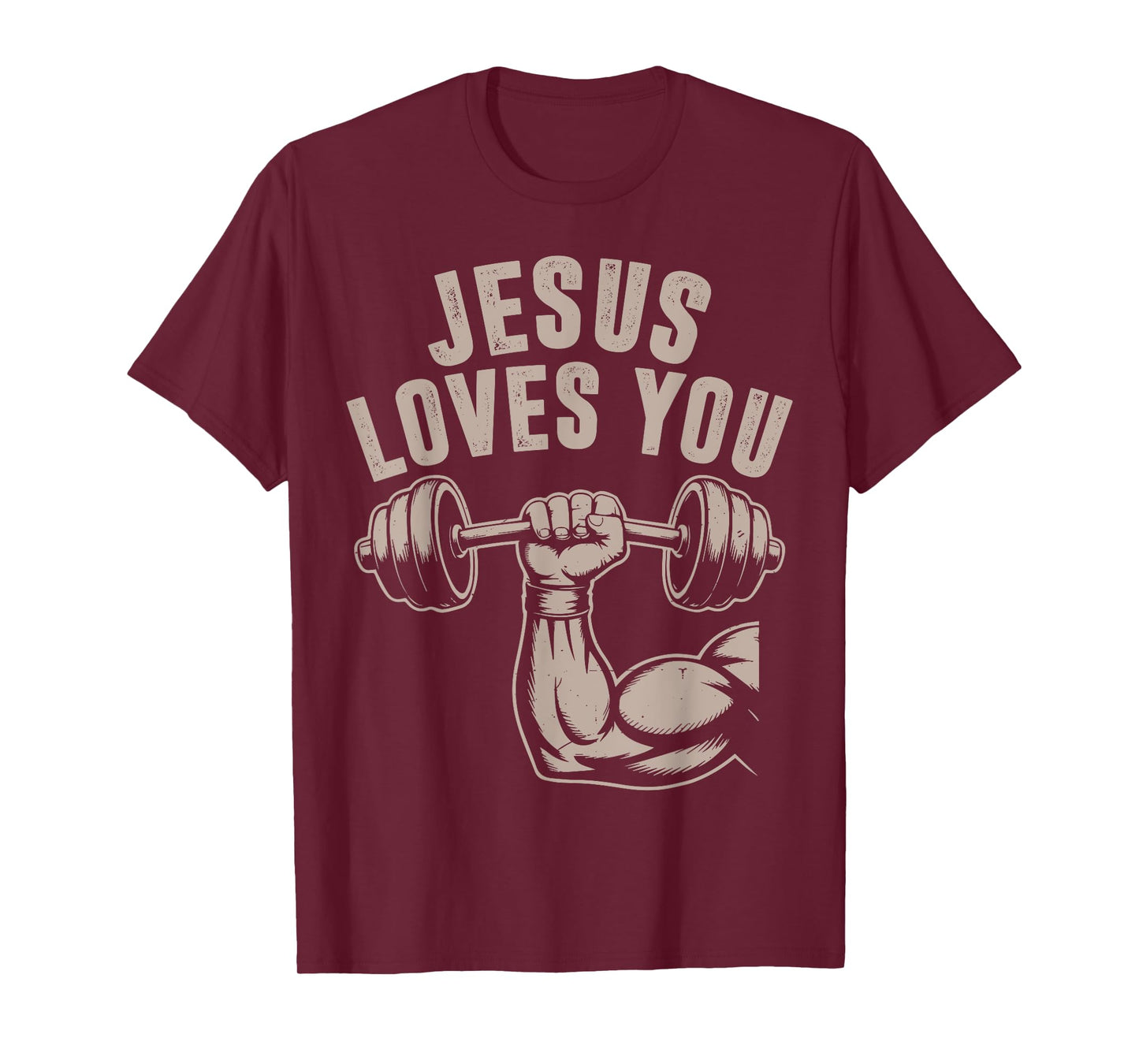 Jesus Loves You Funny Christian Workout Gym Barbell Cross T-Shirt