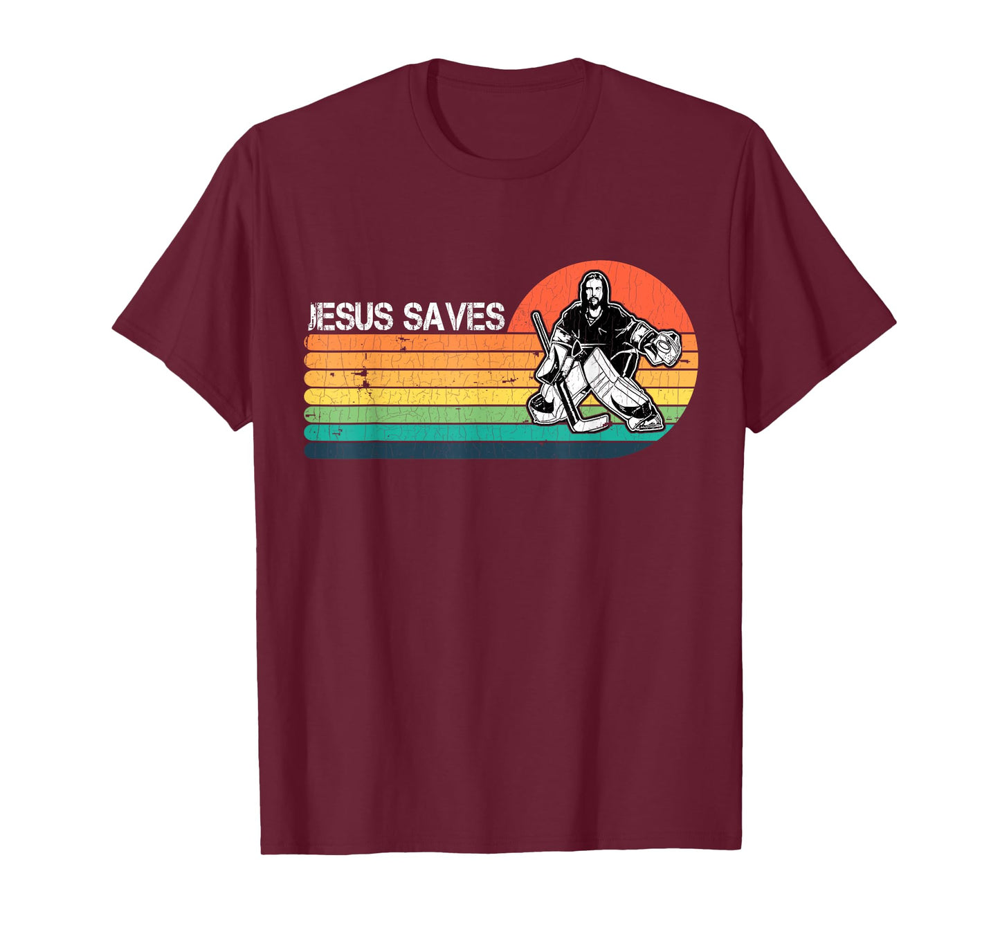 Vintage Retro Sunset Jesus Saves Hockey Player Jesus Lover T-Shirt