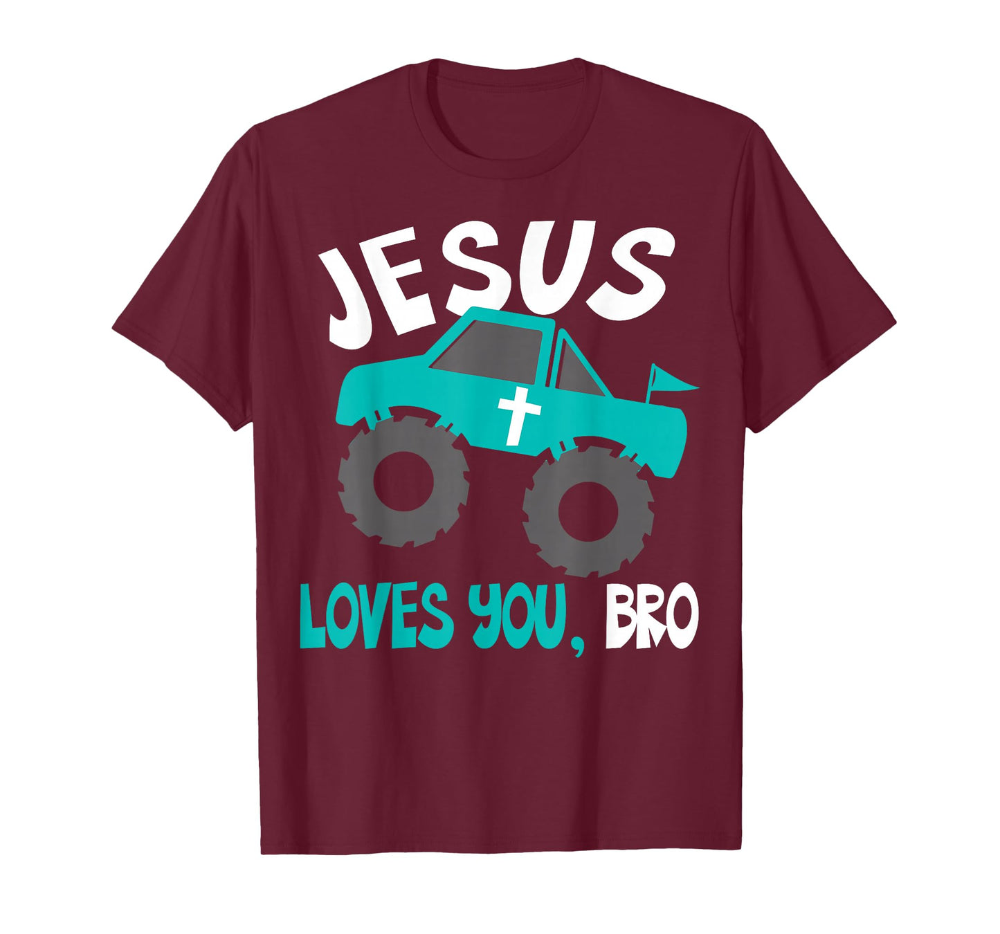 Kids Jesus Loves You Bro Funny Christian Boy Monster Truck T-Shirt