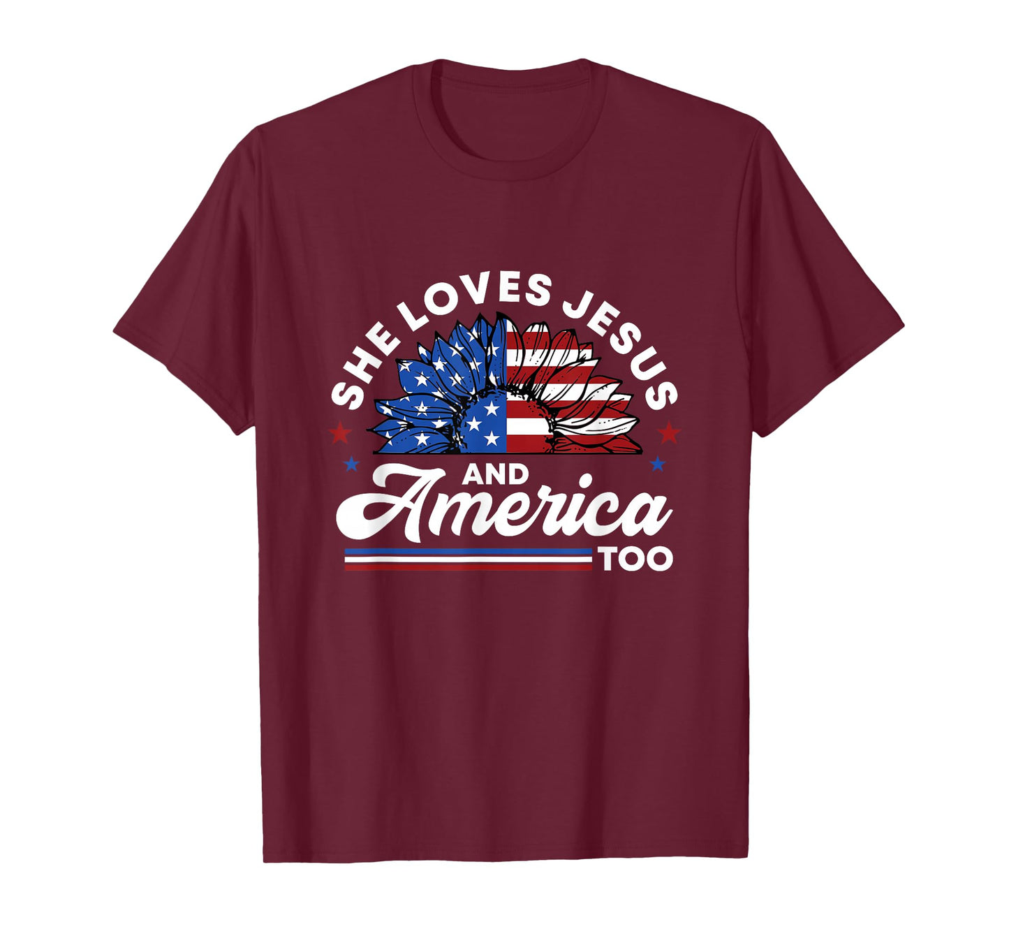 She Loves Jesus And America Too Christian Patriot Sunflower T-Shirt