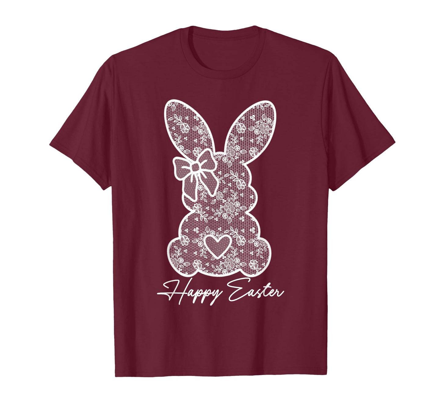 White Lace Bunny Coquette Bow Happy Easter Women Girl T-Shirt