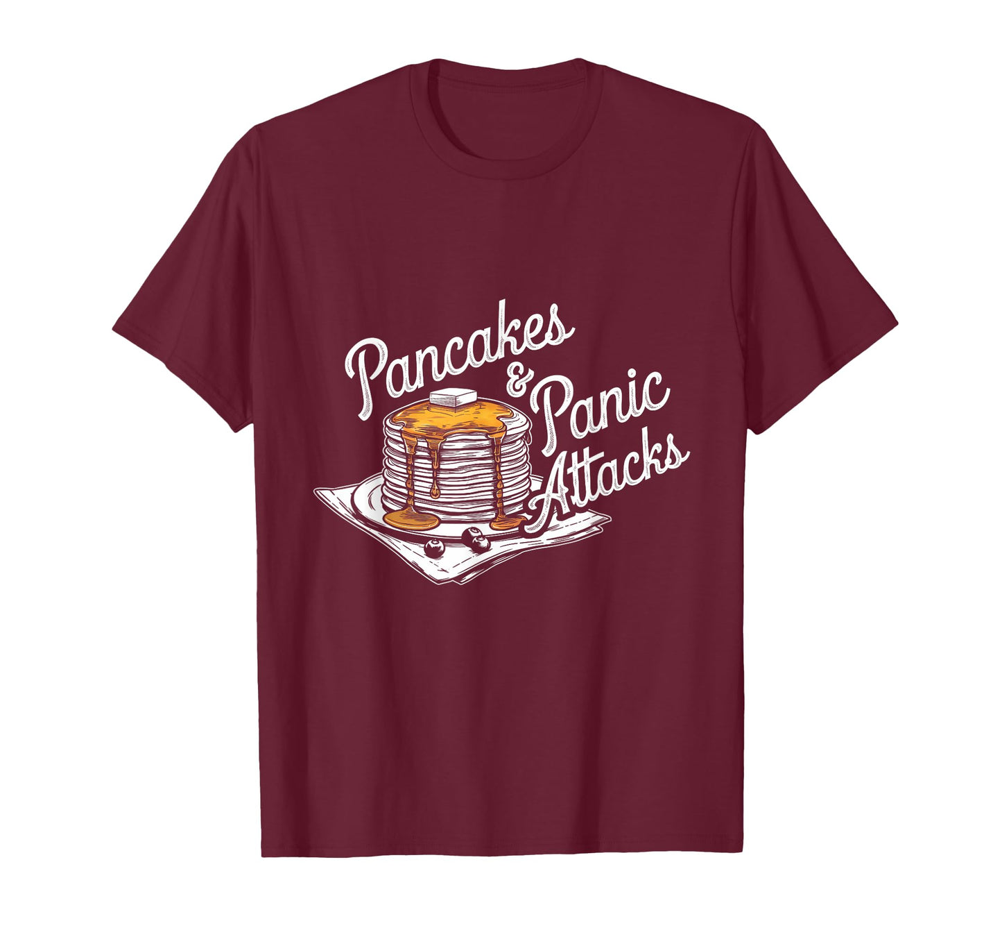 Pancakes & Panic Attacks Tee - Unisex Adults - Black - Small - Short Sleeve - Modern Cartoon Humor - T-Shirt