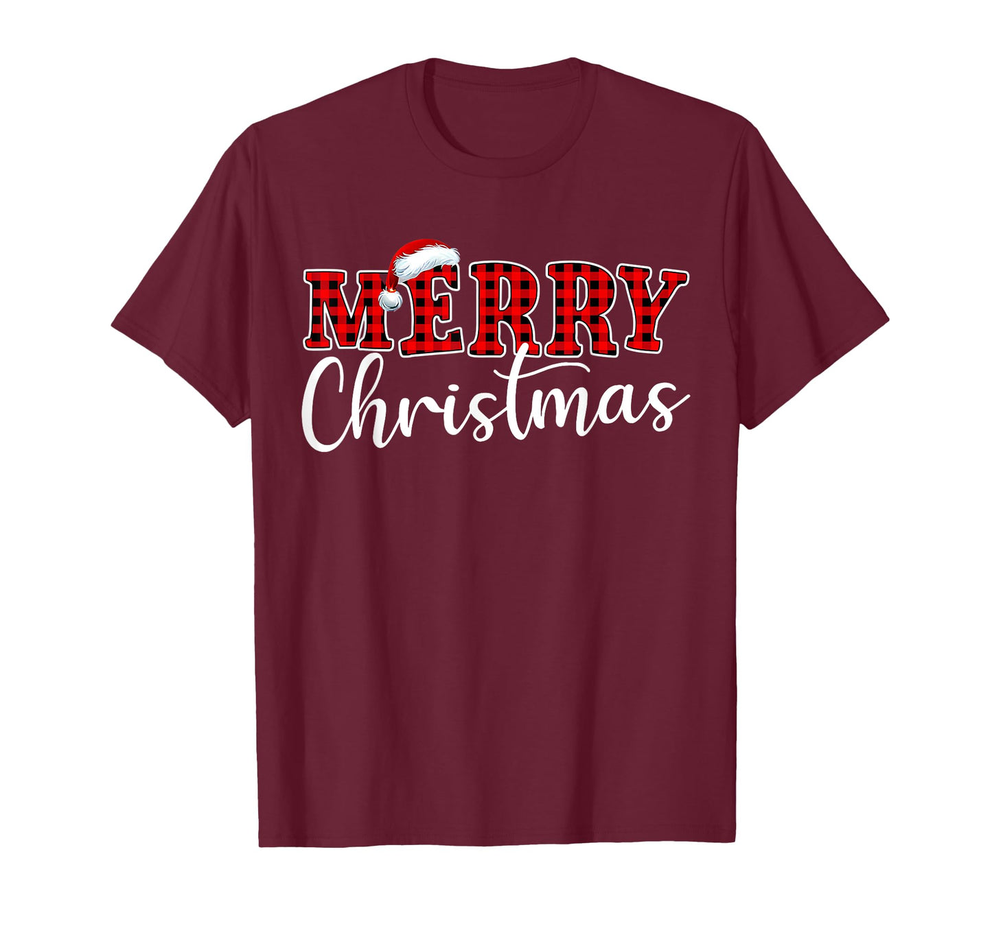 Merry Christmas Buffalo Plaid Red Santa Hat Xmas Pajamas T-Shirt