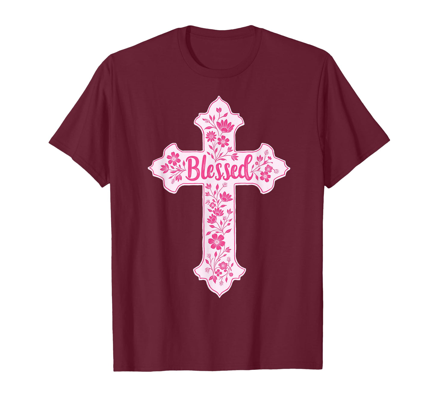 Christian Faith Cross Pink Toile Chinoiserie Floral T-Shirt