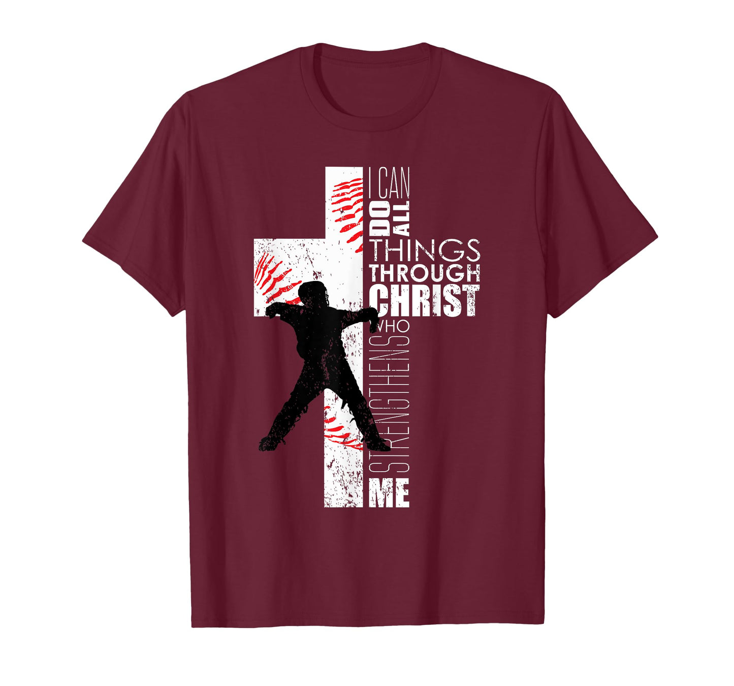 Christian Philippians 4:13 Kids Boys Cross Baseball Catcher T-Shirt