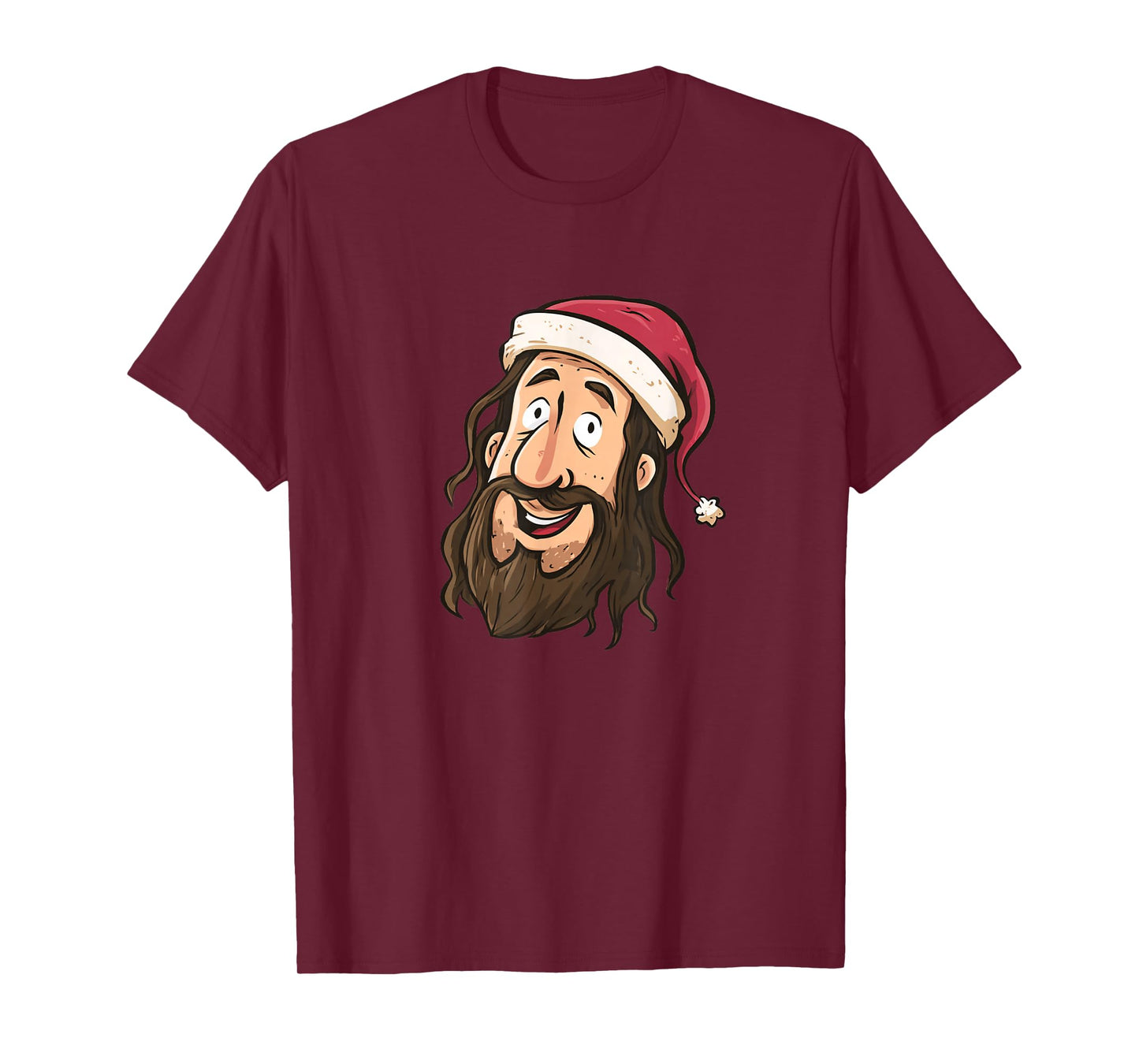 Cartoon Jesus Face Graphic with Nice Festive Xmas Hat T-Shirt
