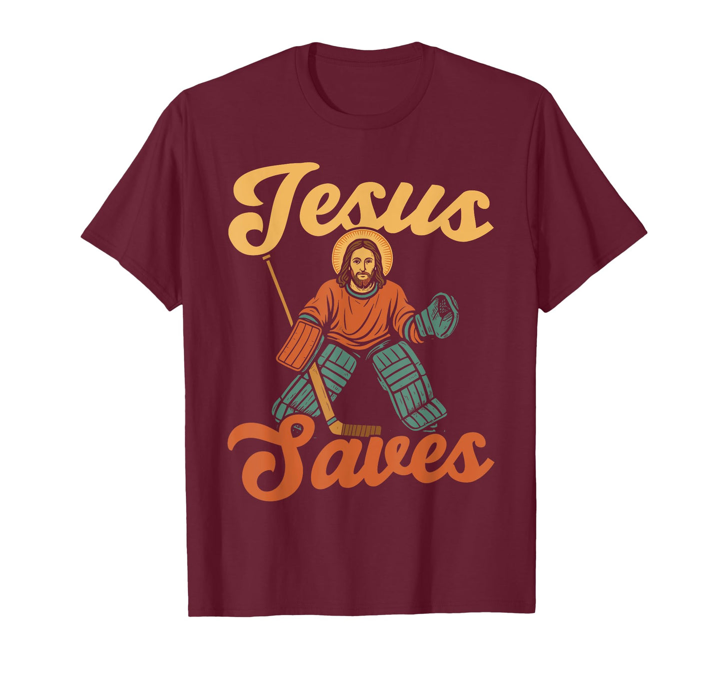 Ice Hockey Goalie Vintage Goalkeeper Jesus Jesus Saves T-Shirt