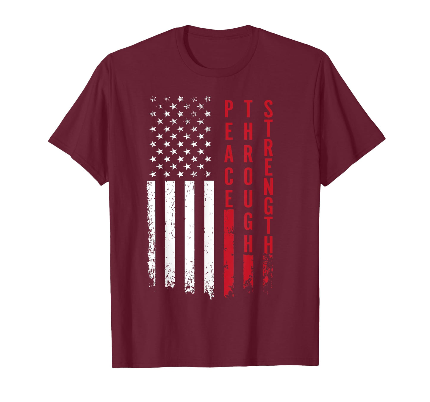Peace Through Strength Distressed Flag USA Graphic T-Shirt