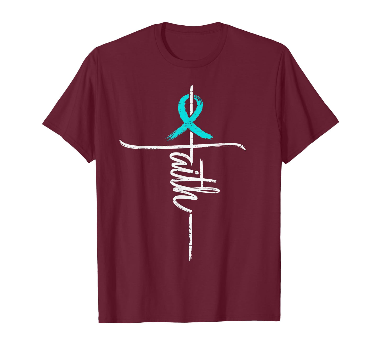 Faith PCOS Awareness Cross Christian Ribbon Teal Support T-Shirt