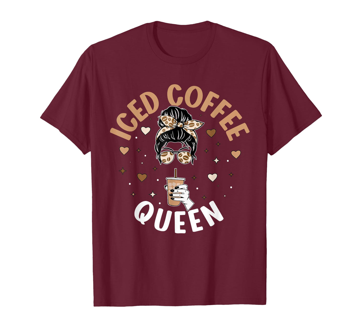 Iced Coffee Queen Women Messy Bun Cold Brew Coffee Quote T-Shirt
