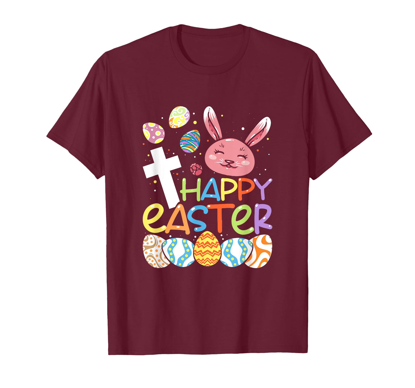 Religious Happy Easter Bunny Rabbit Eggs Jesus Cross Kids T-Shirt