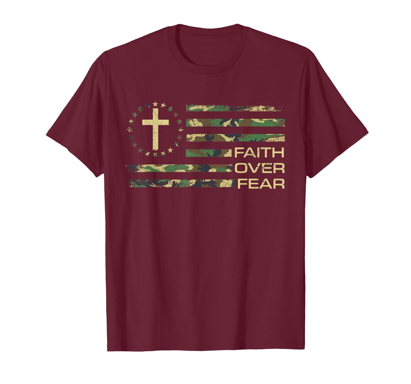 Jesus Faith Over Fear Cross Camo American Flag USA Christian T-Shirt