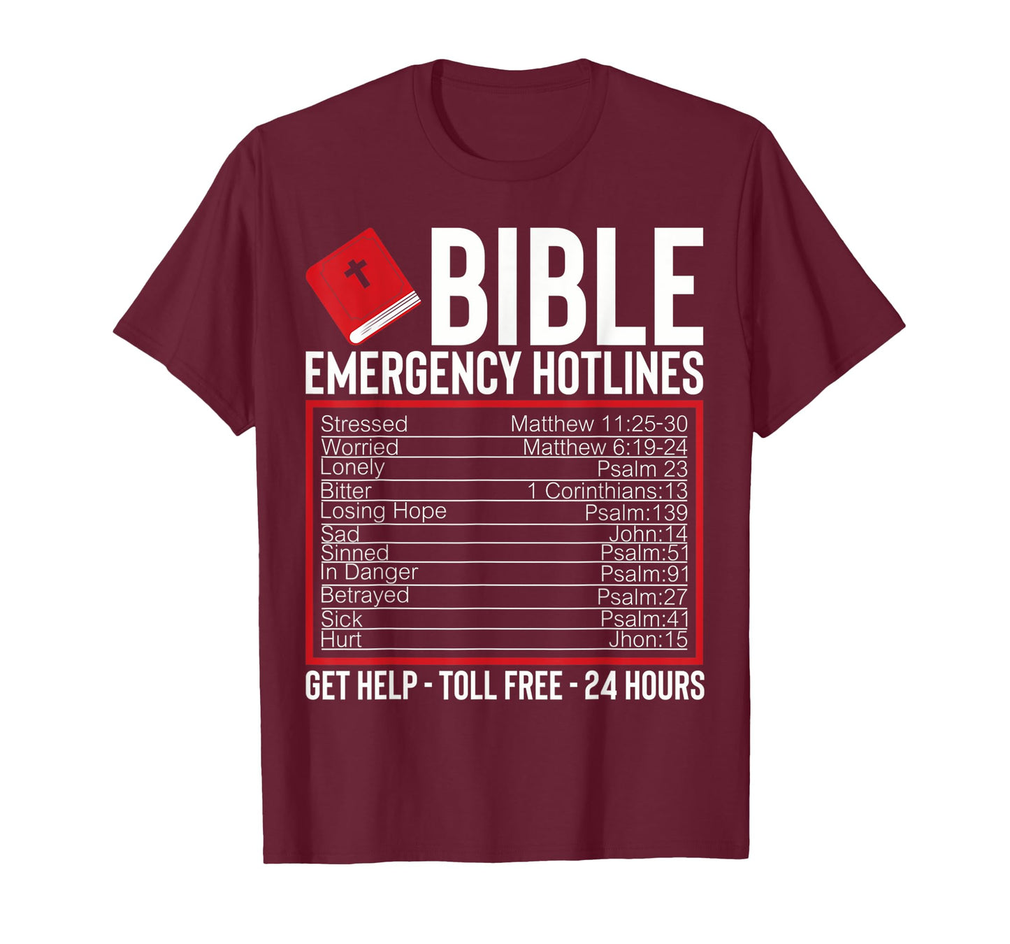 Funny Christian Cross Bible Emergency Bible Verses T-Shirt