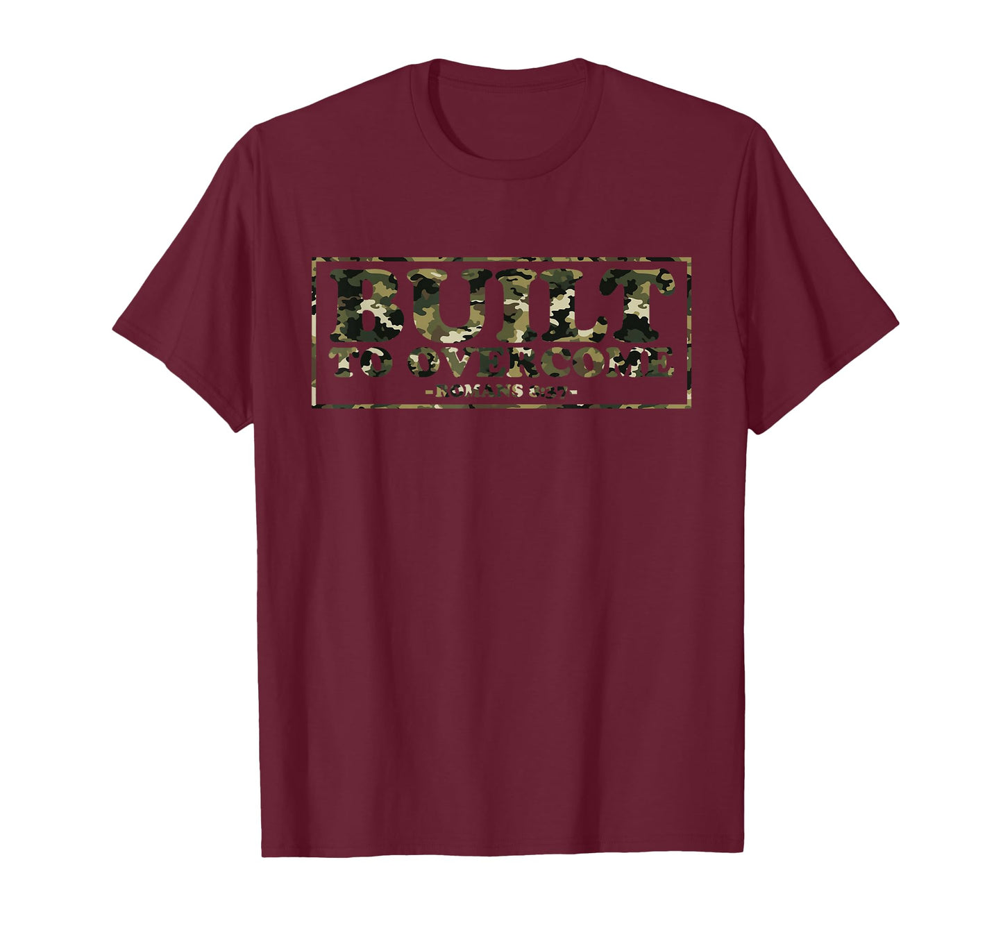 Built to Overcome Camo Faith Christian Gym Workout Scripture T-Shirt