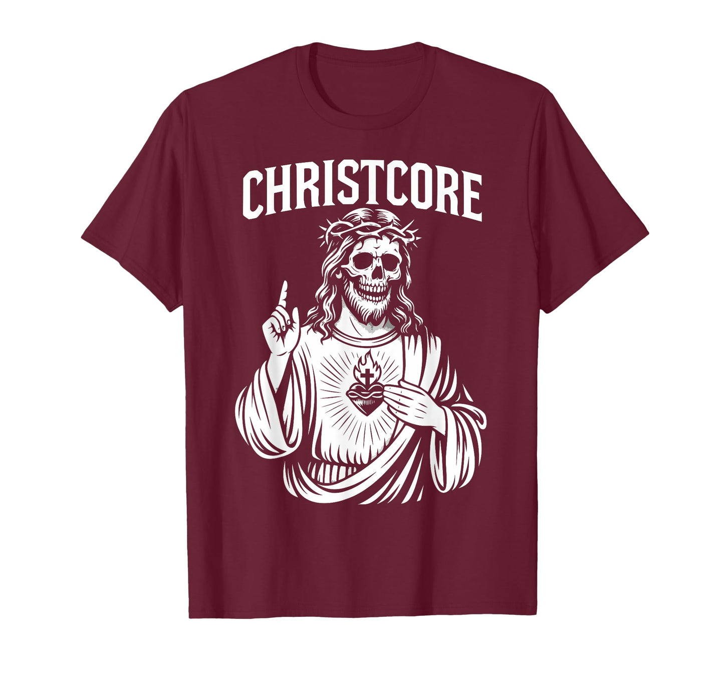 Christcore Jesus Skull Sacred Heart Christian Metal Design T-Shirt