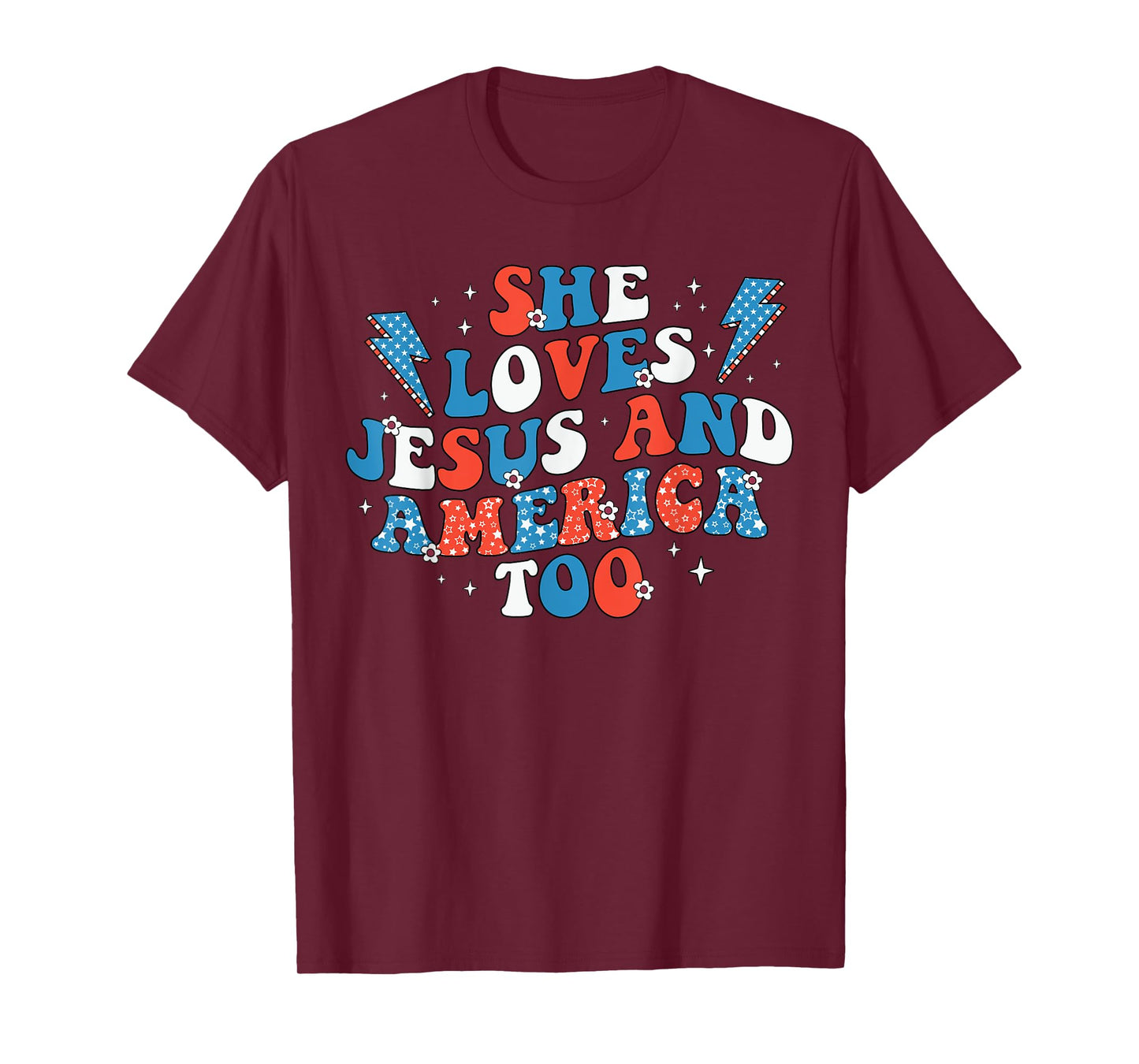 She Loves Jesus And America Too Flag Christian 4th Of July T-Shirt for Women Men