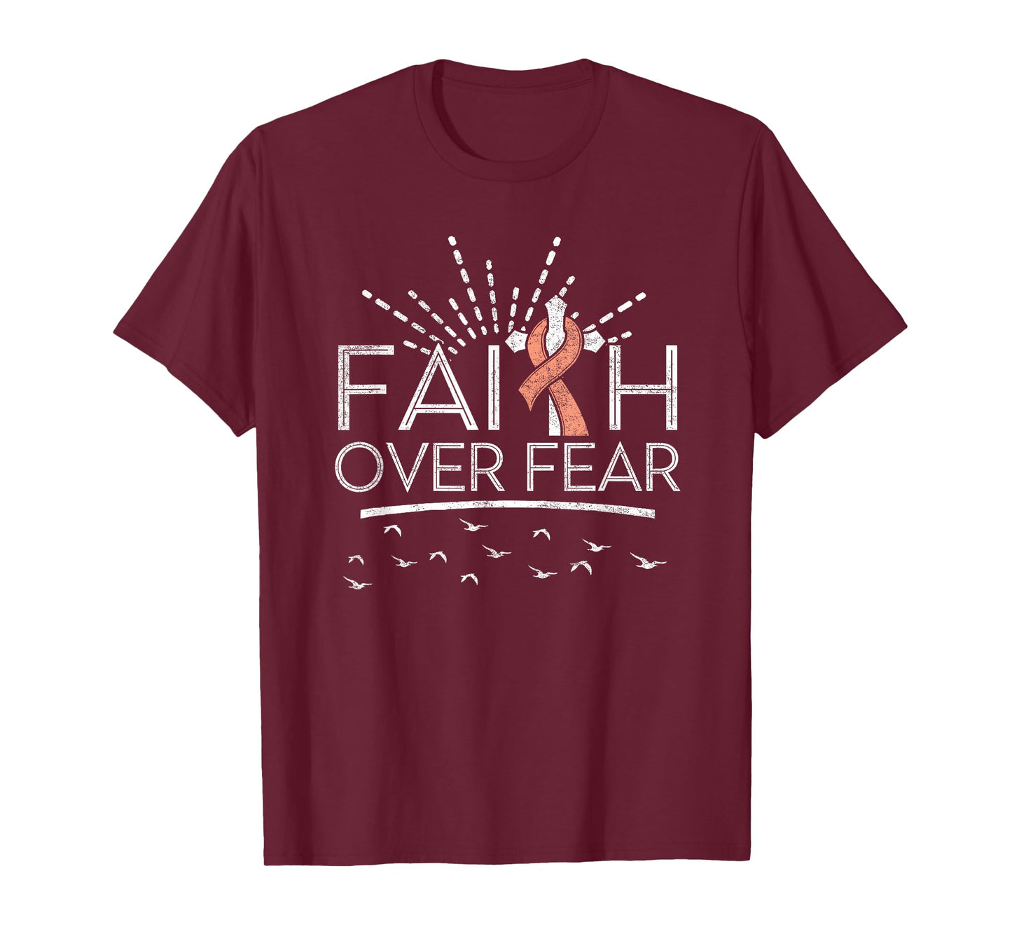 Faith over Fear Peach Ribbon Uterine Cancer T-Shirt