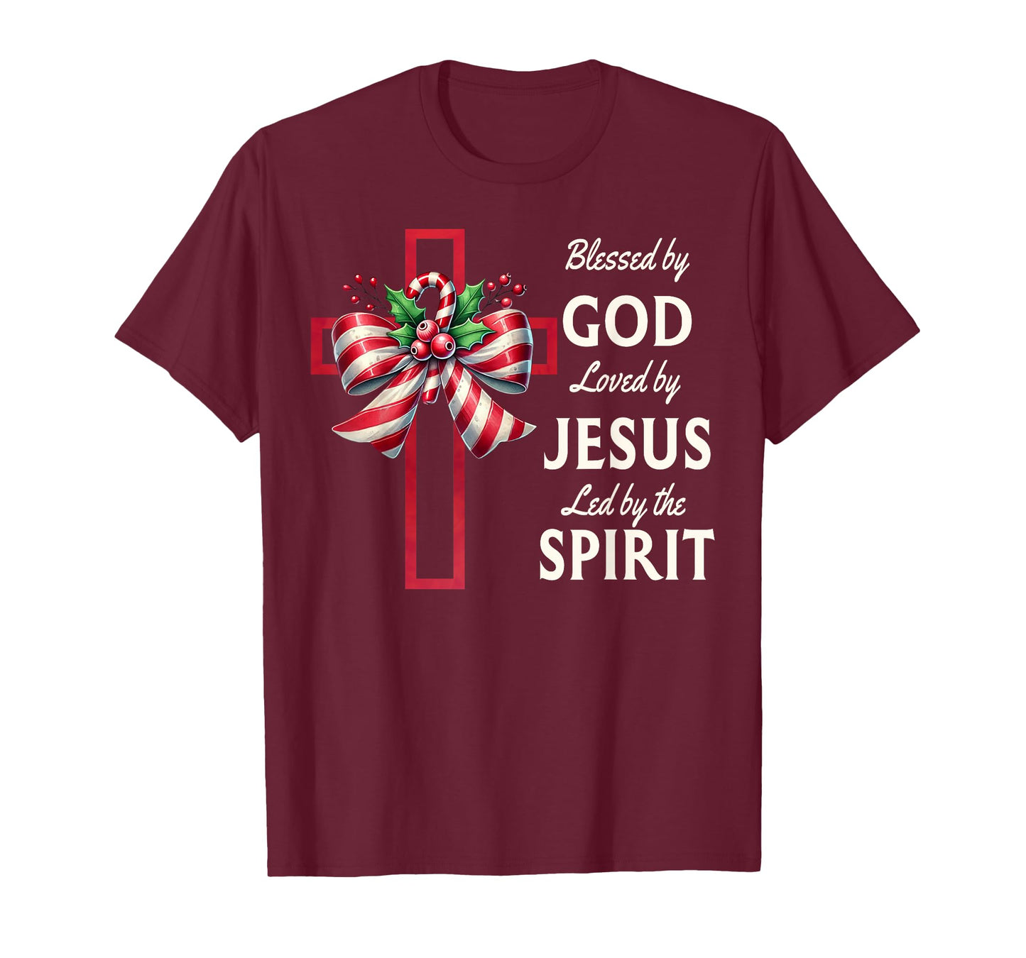 Blessed By God Loved By Jesus Beautiful Candy Cane Cross T-Shirt