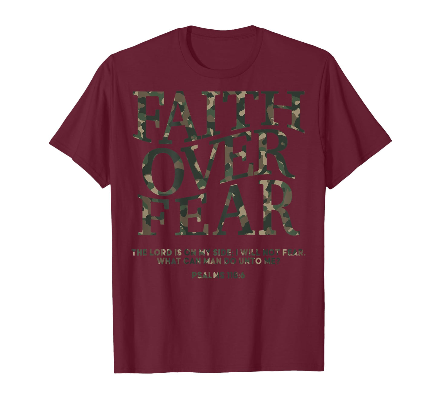 Camo Faith Over Fear Christian Jesus Youth God Son Brother T-Shirt