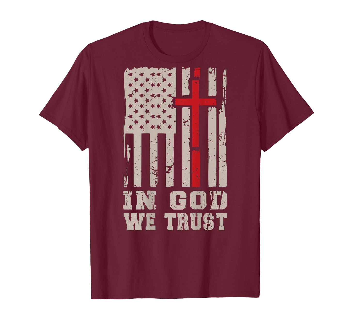 Mens In God We Trust Christian Patriotic Cross American Flag T-Shirt