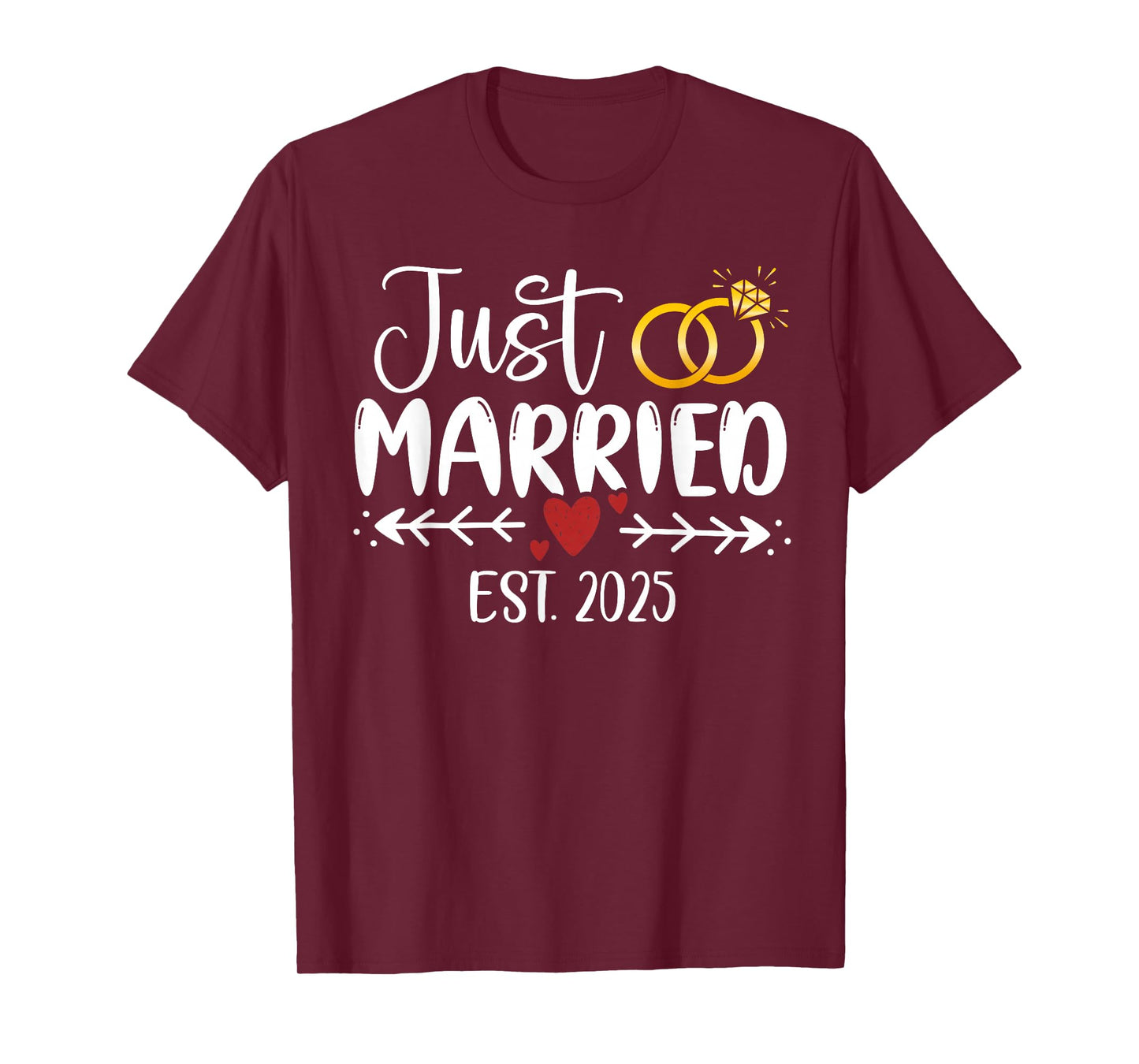 Just Married 2025 Couple Newlywed Bride And Groom Wedding T-Shirt