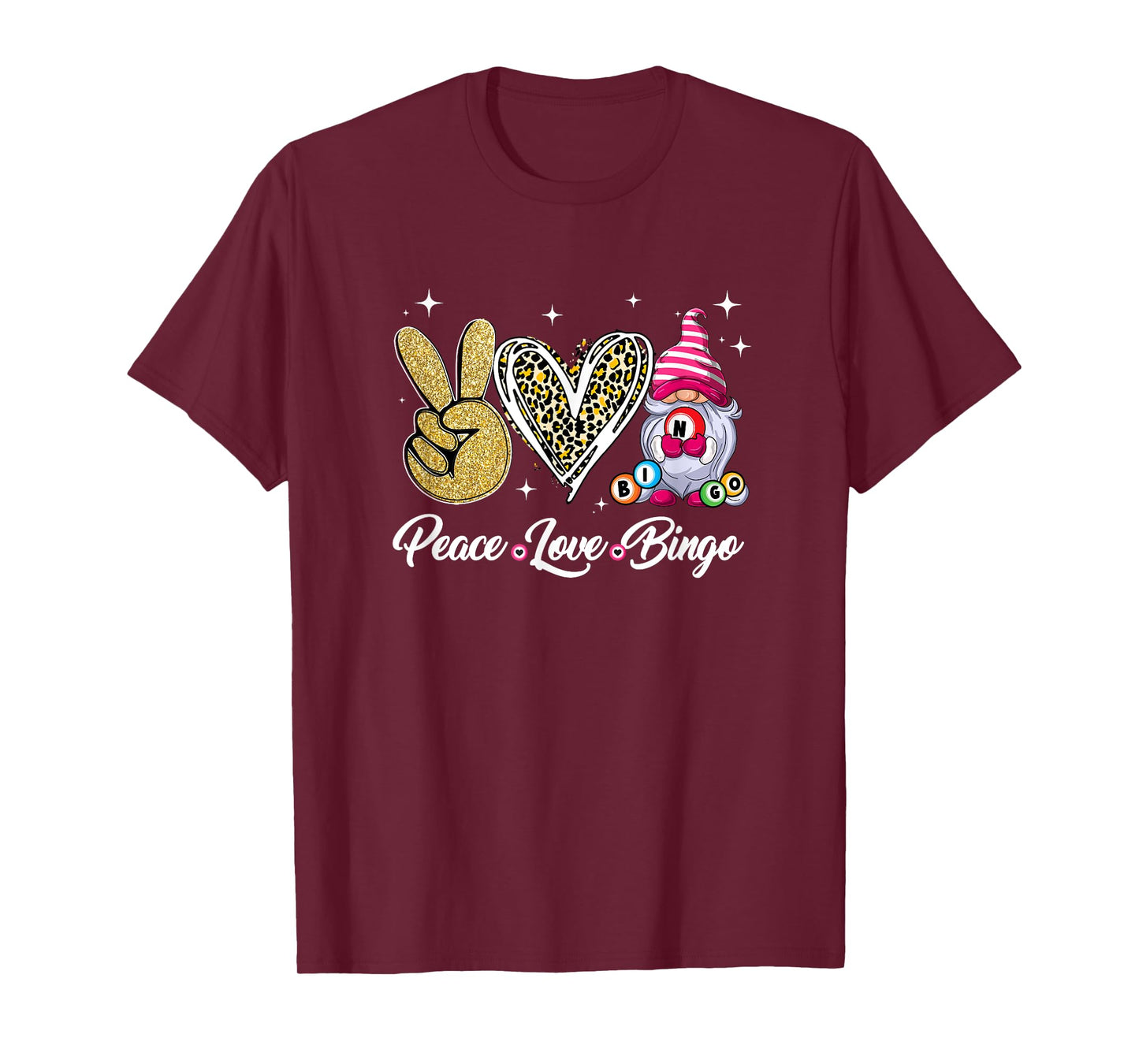 Peace Love Bingo Funny Lucky Design Bingo Gnome Lover Women T-Shirt