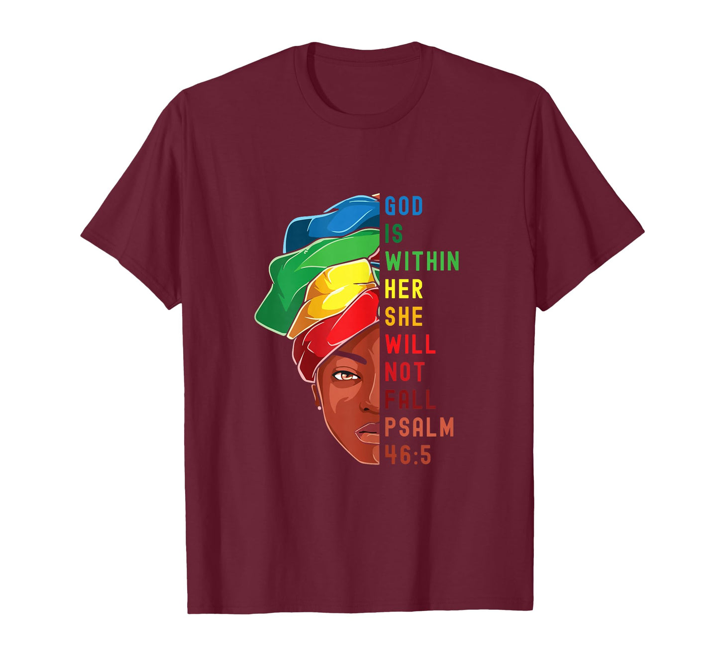 God is Within Her She Will Not Fall Afro Christian Women T-Shirt
