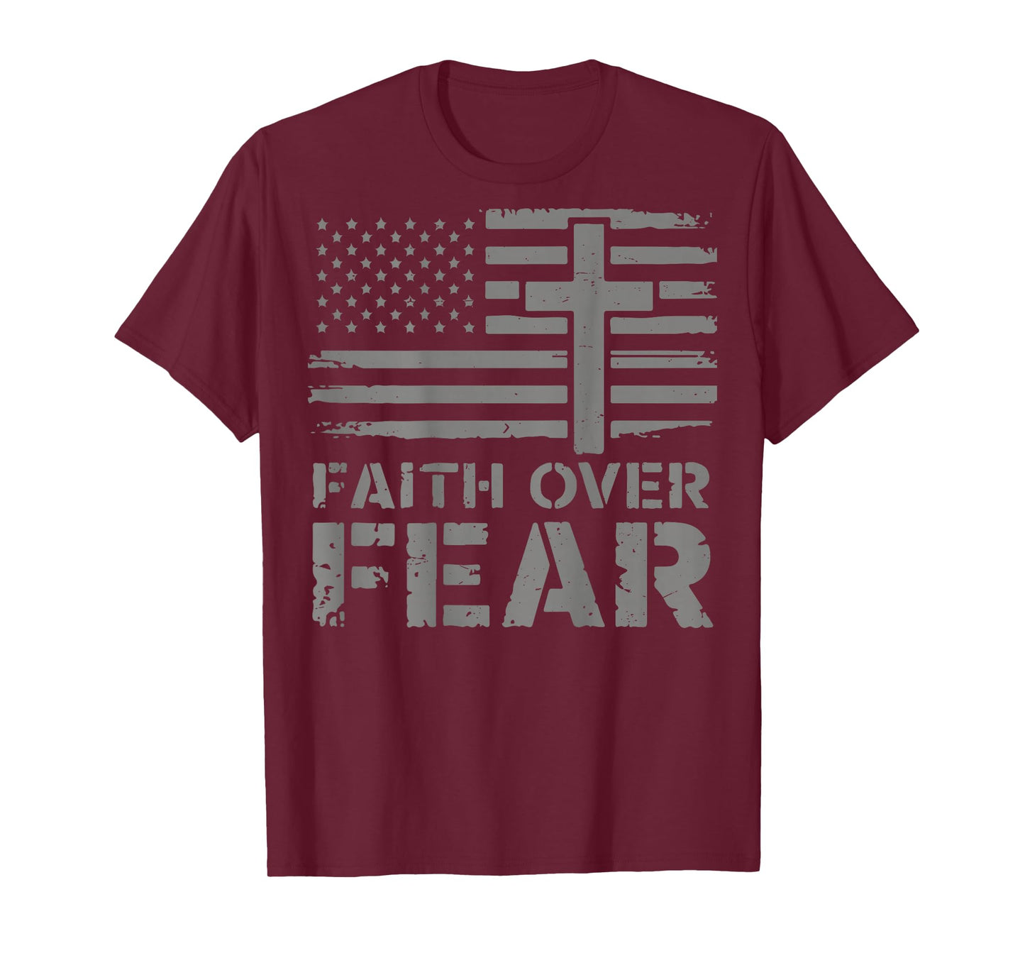 Mens Christian Faith Over Fear American Flag Patriotic Jesus T-Shirt