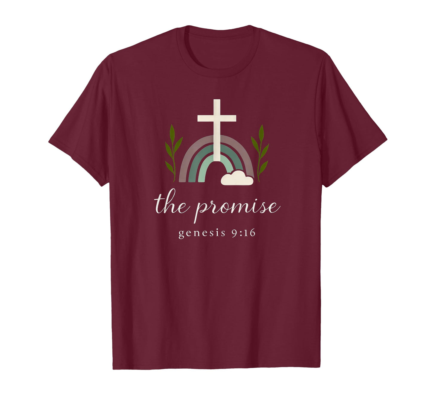 The Promise of God Christian Cross with Genesis 9:16 Rainbow T-Shirt