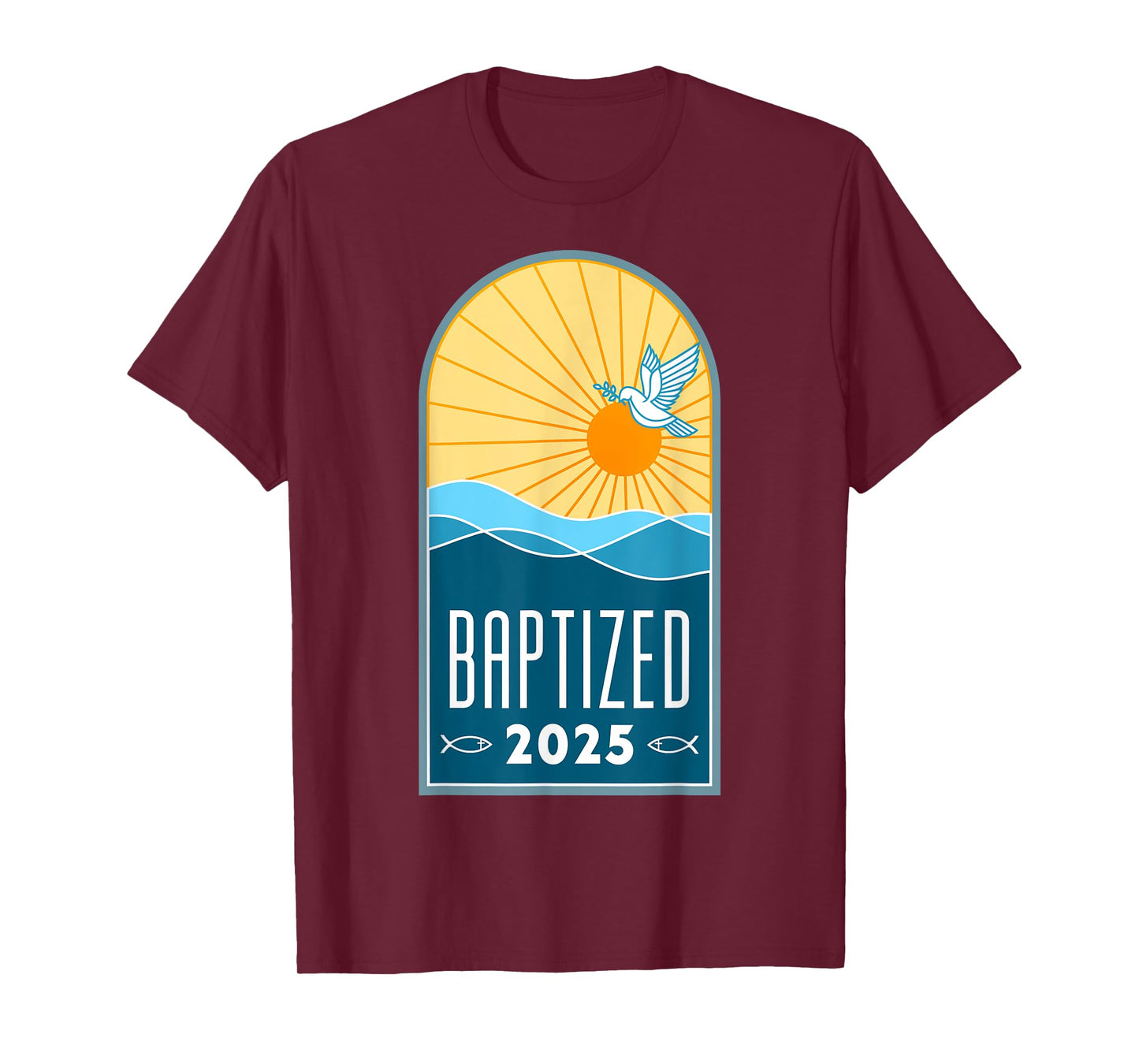 Christian Baptism Sunrise Line Art Baptized 2025 Religious T-Shirt