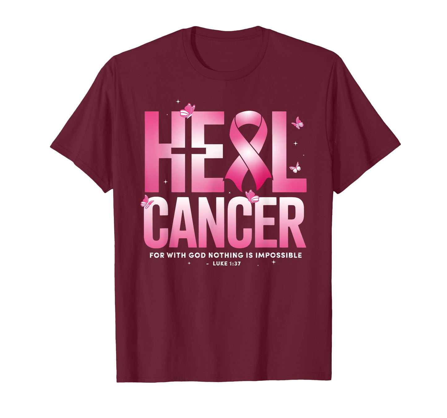 He Can Heal Cancer Pink Ribbon Breast Cancer Christian Women T-Shirt