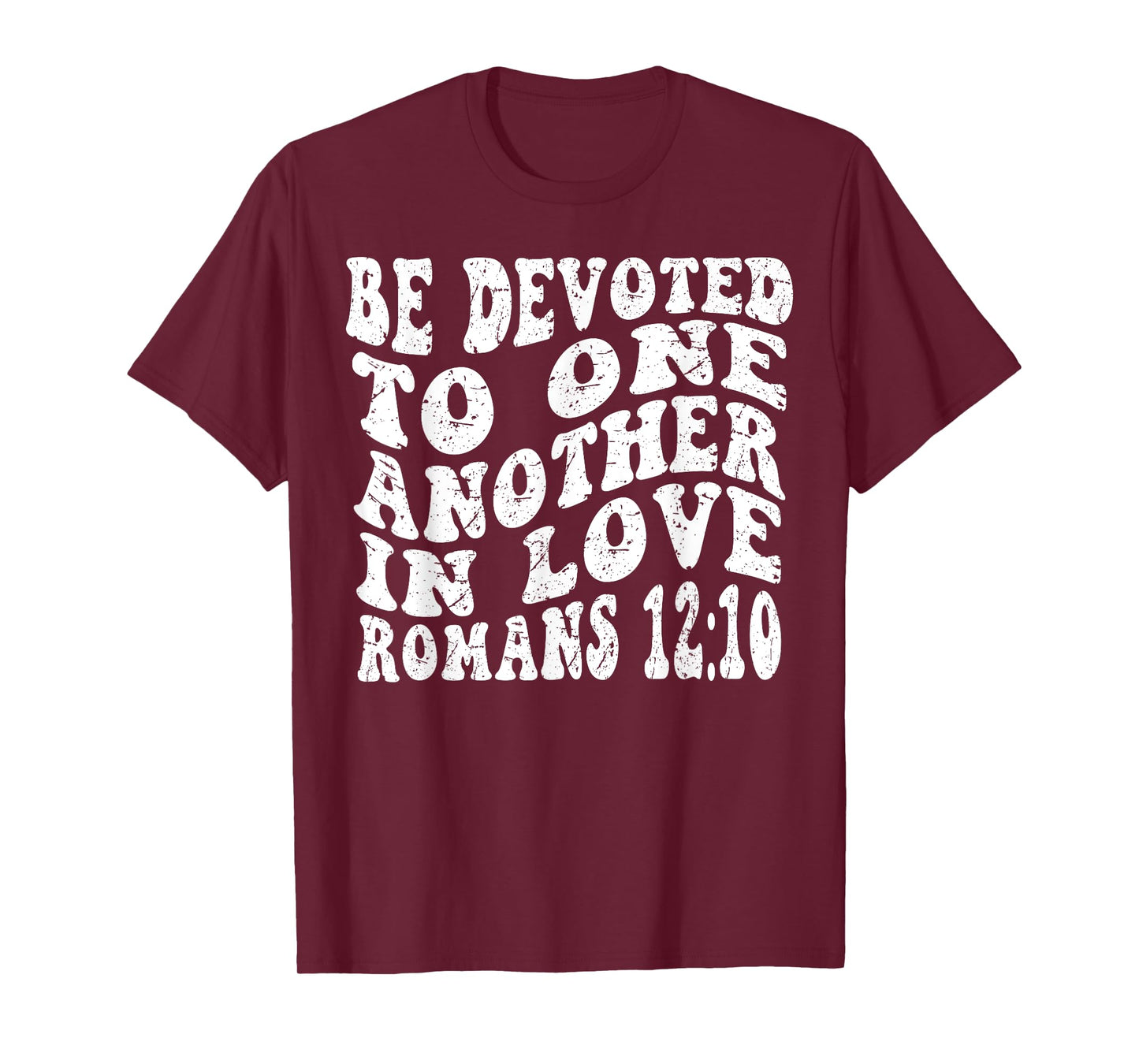 Retro Groovy Faith Romans 12 10 Be devoted to one another in T-Shirt