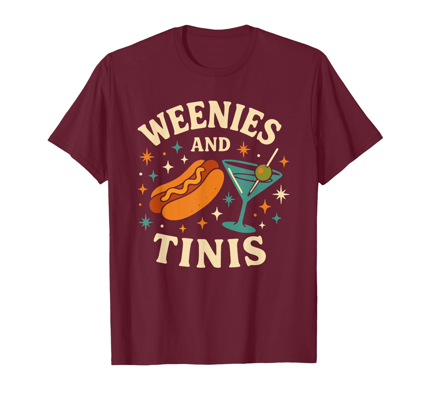Weenies and Tinis Retro Hotdog Martini Party Art T-Shirt