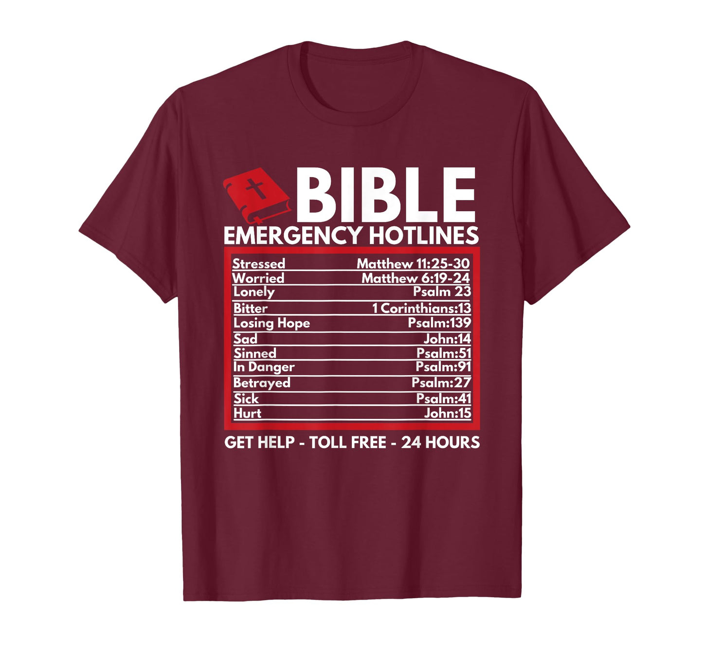 Bible Emergency Numbers - Funny Christian Bible & Jesus T-Shirt