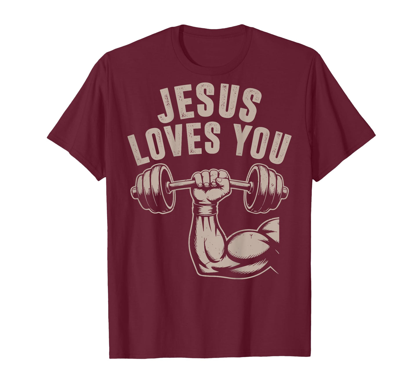 Jesus Loves You Funny Christian Workout Gym Barbell Cross T-Shirt