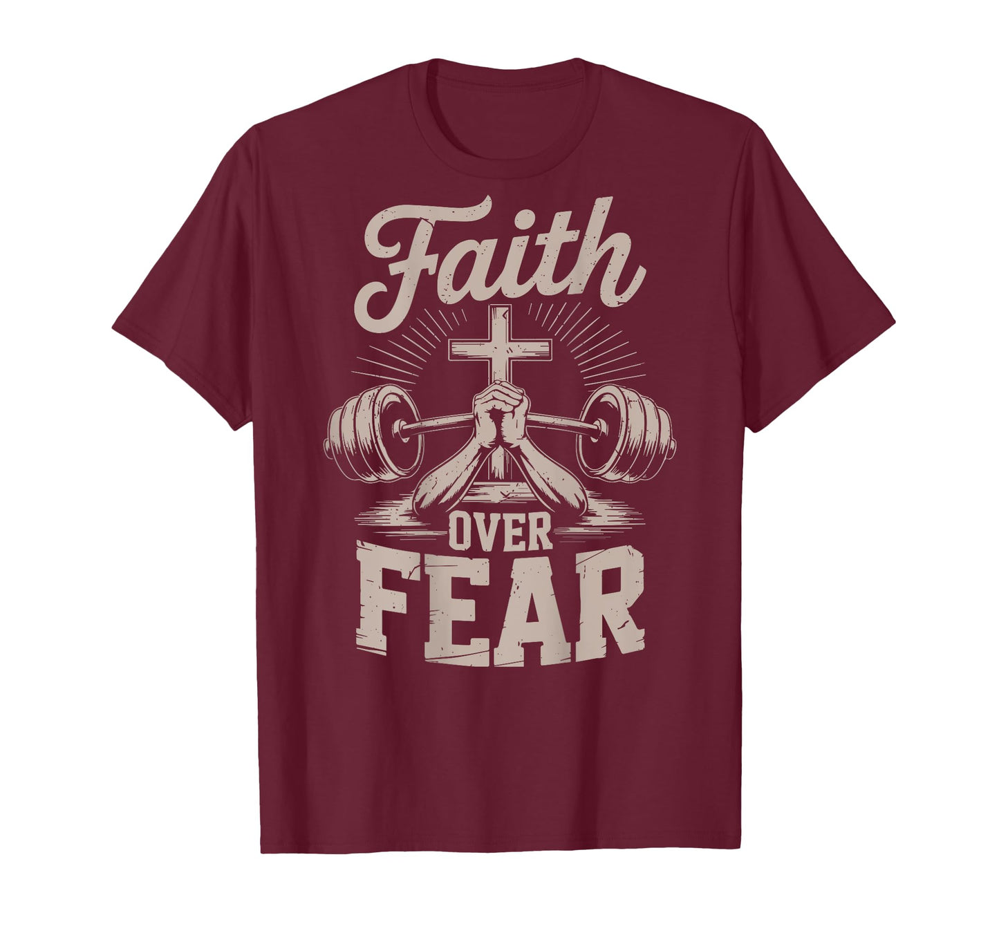 Men's Faith Over Fear Christian Gym Workout Graphic On Back T-Shirt