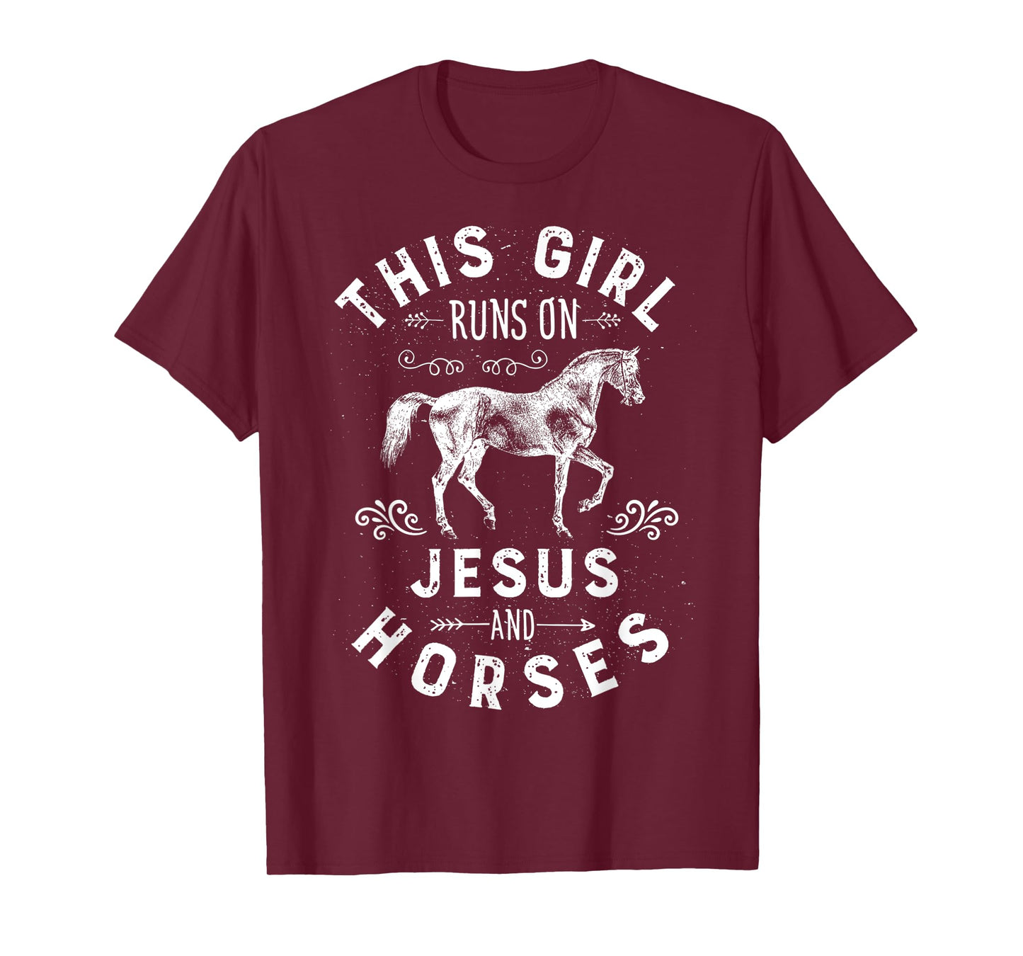 Vintage This Girl Runs On Jesus Shirt Horse Riding Racing T-Shirt