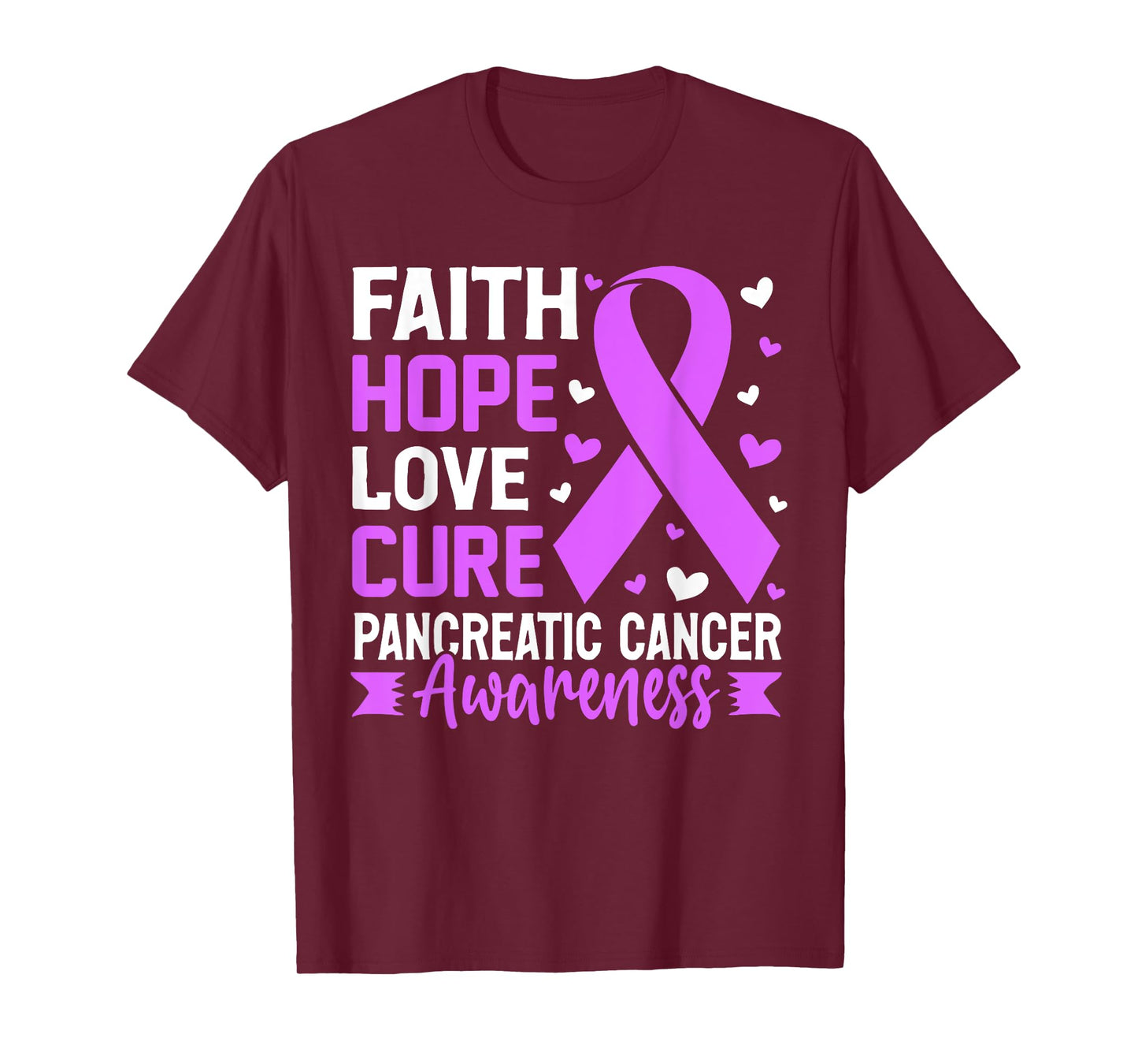 Faith Hope Love Pancreatic Cancer Exocrine Purple Ribbon T-Shirt