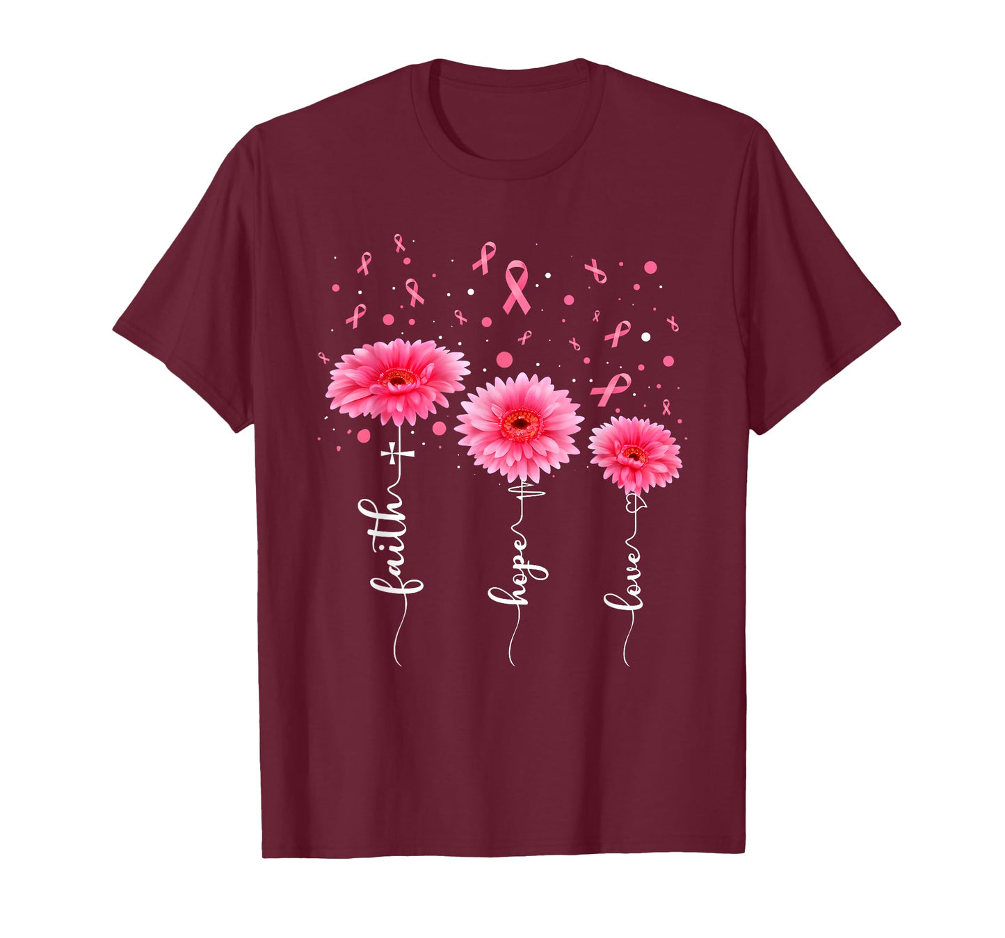 Faith Hope Love Flowers Breast Cancer Awareness Support T-Shirt