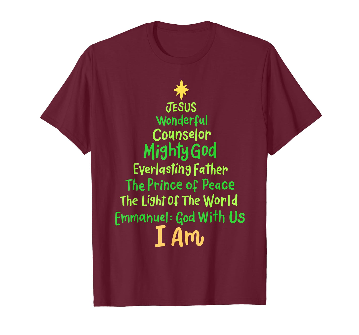 Christian Christmas Jesus Bible Names Xmas Tree Shaped T-Shirt