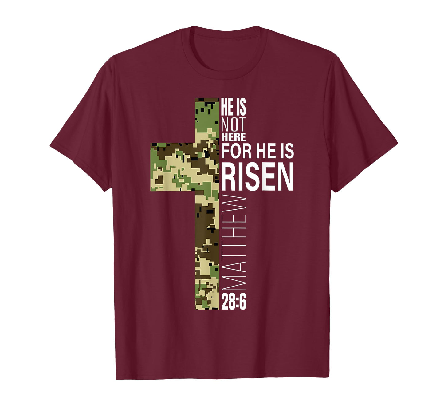 Cool He Is Risen Christian Easter Bible Verse Religious Camo T-Shirt