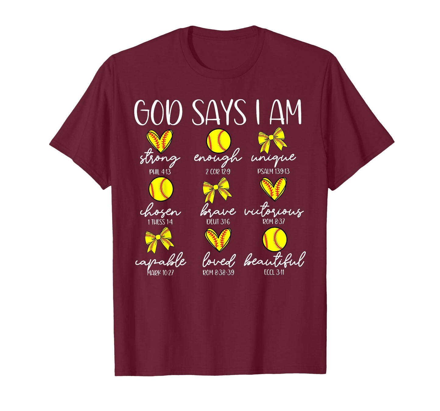 Coquette Bows God Say I Am Christian Softball Bible Verse T-Shirt