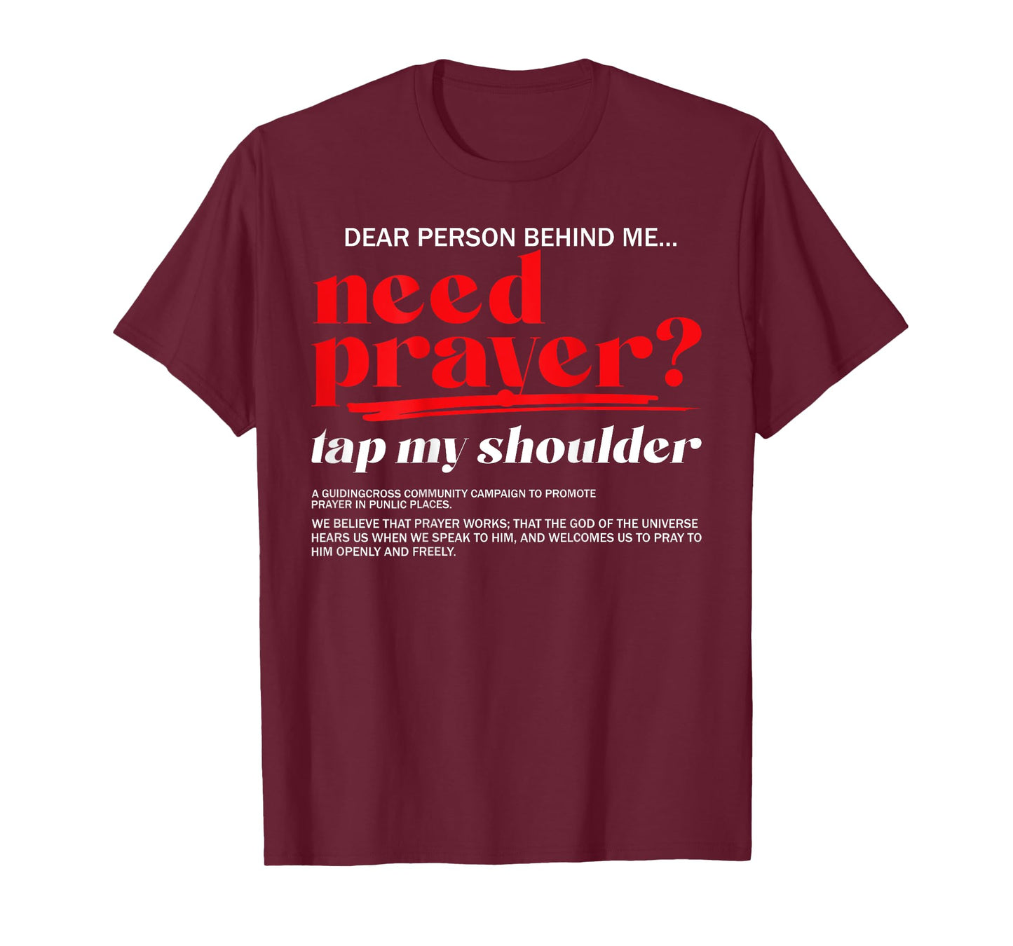 Need Prayer Tap My Shoulder Christian Men Women (On Back) T-Shirt