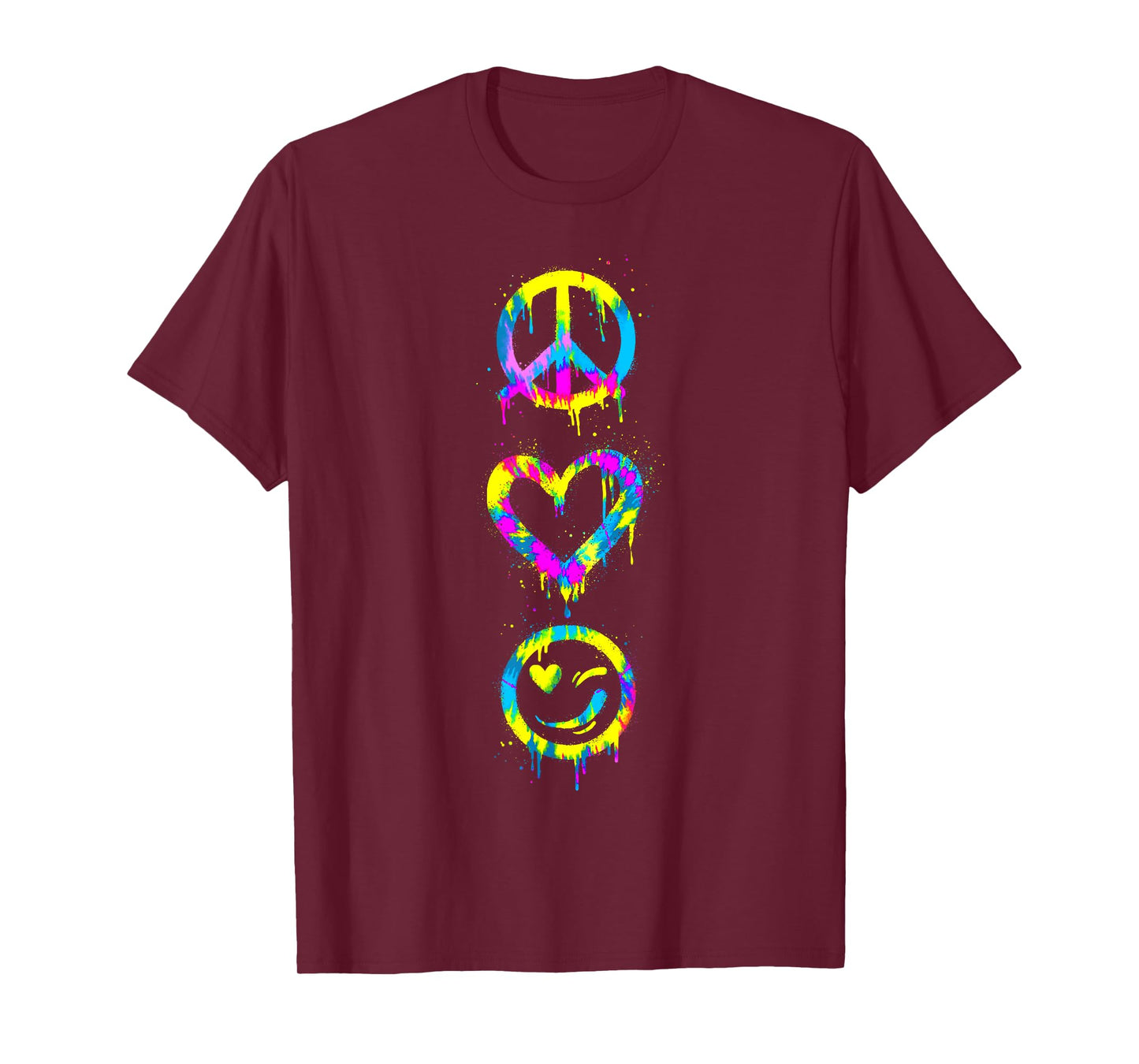 Groovy Hippie Tie Dye Peace Sign Heart Smile Face Peace Day T-Shirt